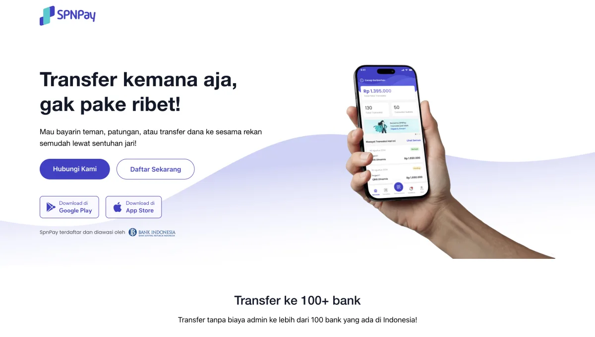 Halaman onboarding aplikasi web SPNPay