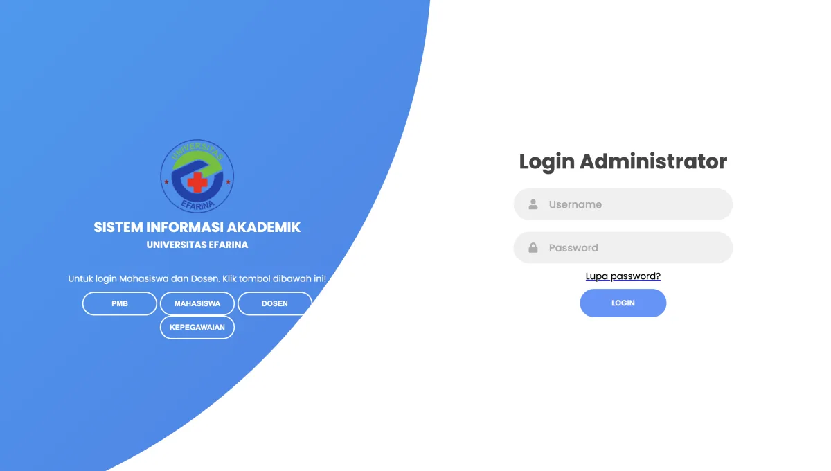 Antarmuka sistem informasi akademik Universitas Efarina